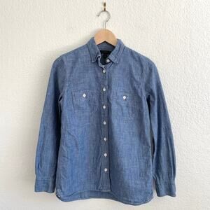 J.Crew Women's 100% Cotton Chambray Denim Button-Up Shirt Classic Size 4